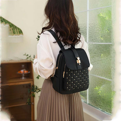 Dollcini Lopásgátló Nylon Hátizsák – Nagy Kapacitású Campus Hátizsák, Arany díszítéssel