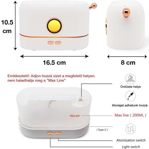 Dollcini Otthon Láng Párásító – Csendes Aroma Diffúzor, 200 ml