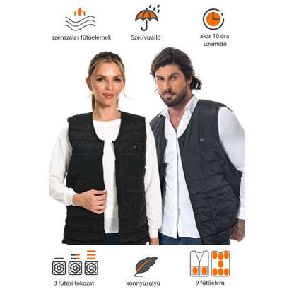 Dollcini Fűthető Női Mellény – 9 Zónás, USB Töltéssel, Fekete [A powerbankot külön kell megvásárolni]