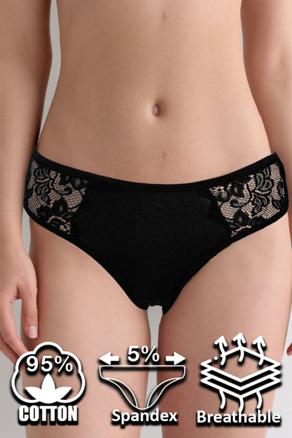 Dollcini, Klasszikus női bugyi, Virágmintás Csipkés Női Bugyi,95% Pamut + Spandex-Többszínű, 6 db-os Csomag