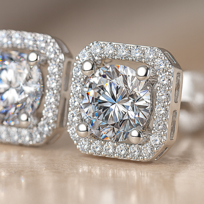 Dollcini 1 karátos D-színű moissanit „cukorkocka” fülbevaló 925 ezüstből, elegáns női köves fülbevaló mindennapra és alkalmakra