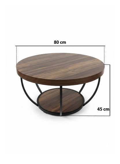 Dollcini Otthon Kerek Fa Dohányzóasztal Ipari Stílusban – Alsó Polccal