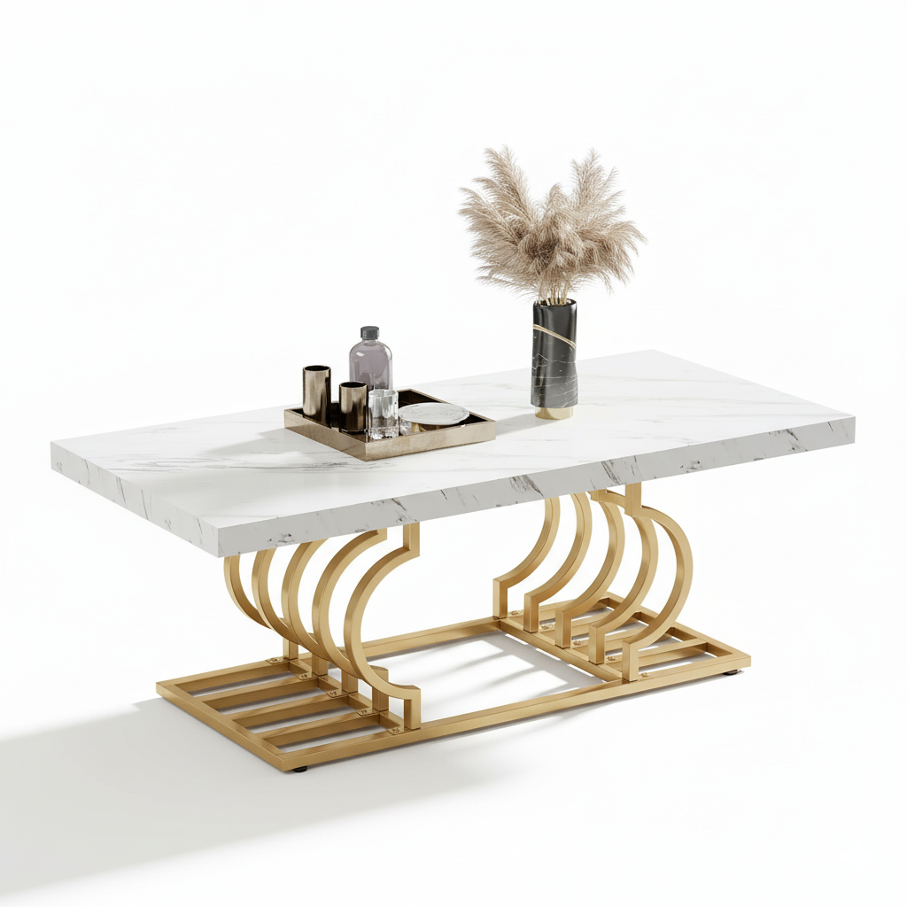 Dollcini Otthon Márvány Hatású Dohányzóasztal Egyedi Arany Lábbal