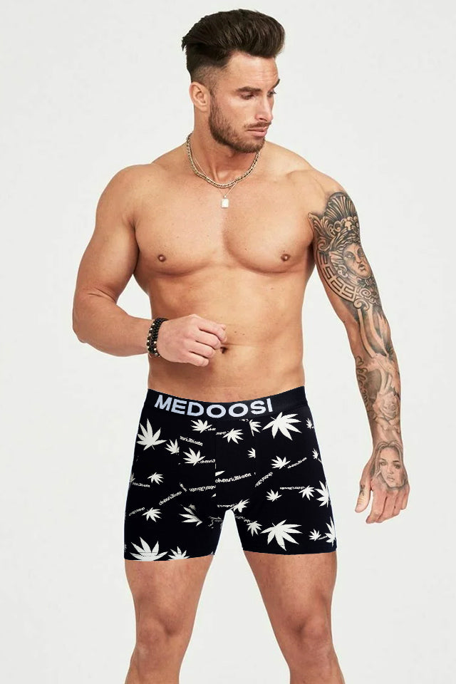 Dollcini Légáteresztő Pamut Férfi Boxeralsó - 95% Pamut, Levélmintás, 3 darabos szett