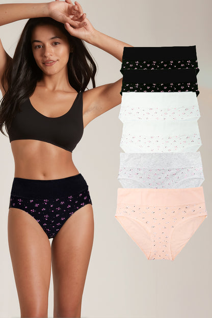 Dollcini ,Magas derekú női bugyi ,95% Pamut + Spandex-Többszínű, 6 db-os Csomag,2072