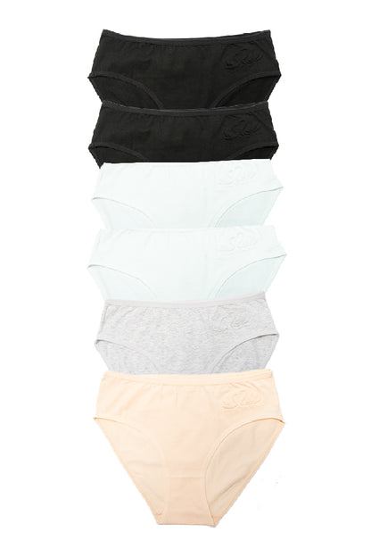 Dollcini, Klasszikus női bugyi, 95% Pamut + Spandex-Többszínű, 6 db-os Csomag