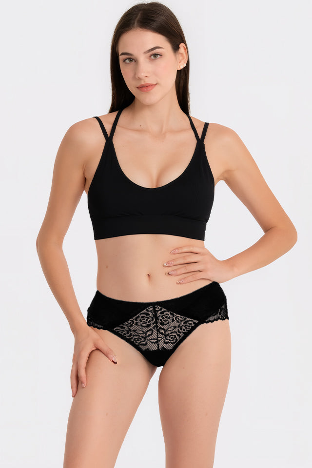 Dollcini,Klasszikus Női Bugyi ,Brazil Női Bugyi,Női Csipkés Bugyi – 95% Pamut+Spandex, Többszínű, 6 db-os Csomag