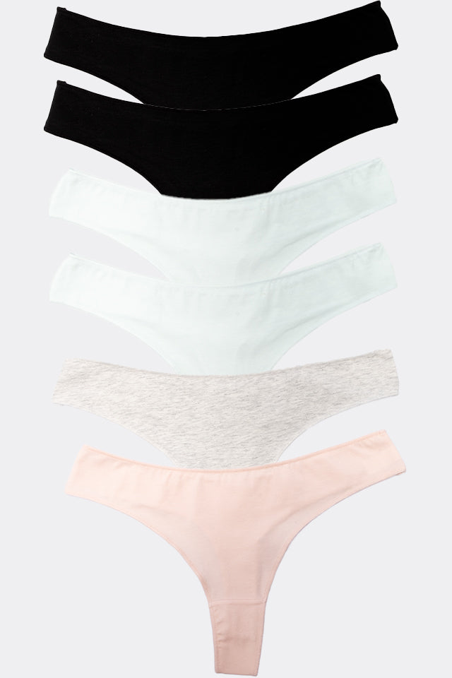 Dollcini Tanga Női Bugyi - 95% Pamut, Többszínű, 6 db-os Csomag