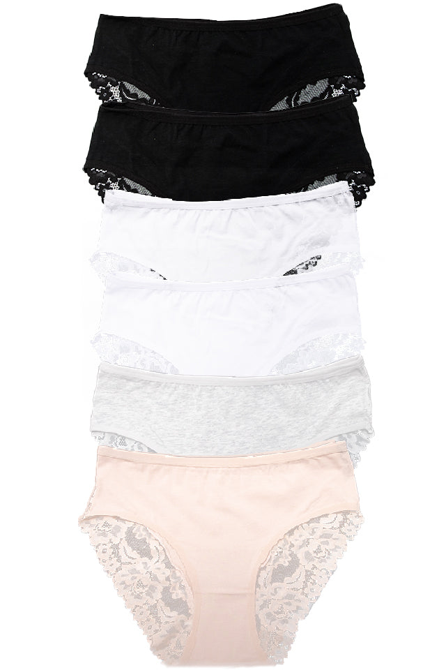 Dollcini ,Klasszikus Női Bugyi, Brazil Női Bugyi, Virágmintás Csipkés Női Bugyi,95% Pamut + Spandex-Többszínű, 6 db-os Csomag,8972