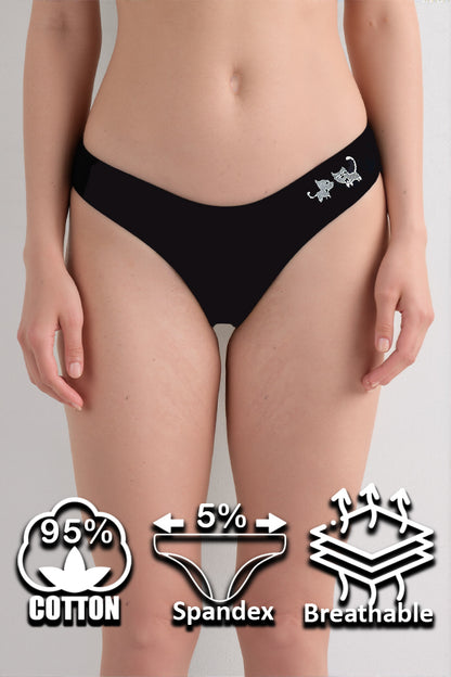 Dollcini, Tanga női bugyi, Cicamintás női bugyi, 95% Pamut + Spandex, Többszínű, 6 db-os Csomag